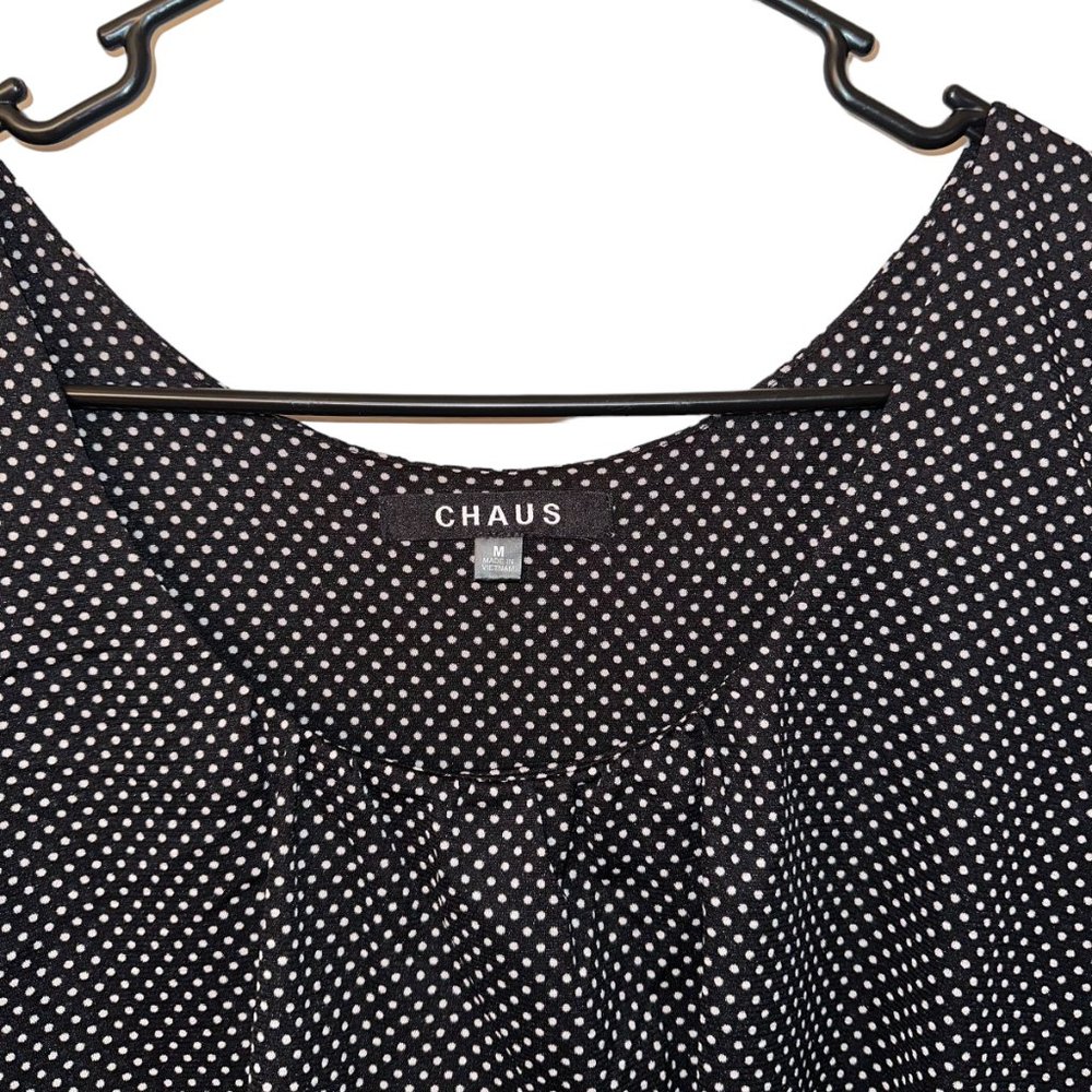 Women's Chaus Black with Small White Polka Dots Top Size Medium - Picture 3 of 3